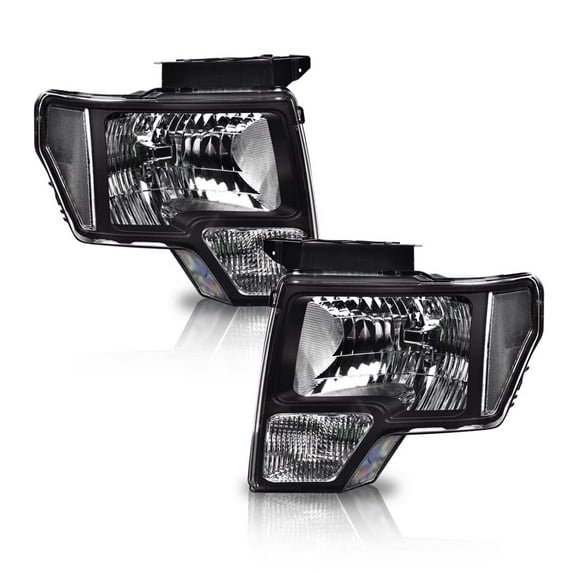 PIT66 Headlight, Fit for 09-14 Ford F150, Left and Right OE Style Pickup Truck Replacement for 2009-2014 Headlamp Assembly Driver & Passenger Clear lens Black Housing Clear Reflector