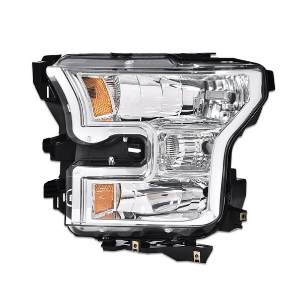 PIT66 Headlight Fit for 2015 2016 2017 Ford F150 Replacement Headlights Head Lamps Left Drive Side Headlamp Assembly Accessories Clear Lens Chrome Housing Amber Reflector