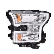 PIT66 Headlight Fit for 2015 2016 2017 Ford F150 Replacement Headlights Head Lamps Left Drive Side Headlamp Assembly Accessories Clear Lens Chrome Housing Amber Reflector