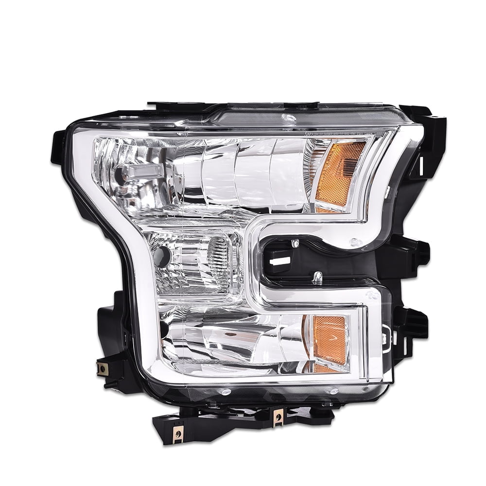 PIT66 Headlight Fit for 2015 2016 2017 Ford F150 Replacement Headlights Head Lamps Right Passenger Side Headlamp Assembly Accessories Clear Lens Chrome Housing Amber Reflector