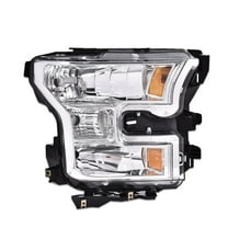 PIT66 Headlight Fit for 2015 2016 2017 Ford F150 Replacement Headlights Head Lamps Right Passenger Side Headlamp Assembly Accessories Clear Lens Chrome Housing Amber Reflector