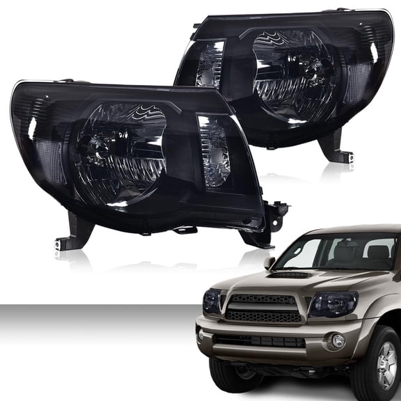 PIT66 Headlight,Fit For 2005-2011 Toyota Tacoma Smoked Headlights Headlamps Light Left Right