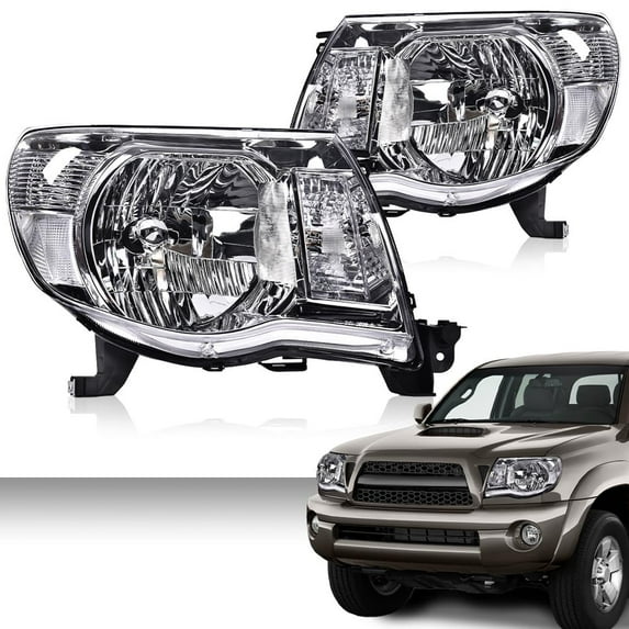 Headlight,Fit for 05-11 Toyota Tacoma, Left and Right Headlamp Assembly Lamps Accessories (Clear Lens Chrome Housing Clear Reflector)