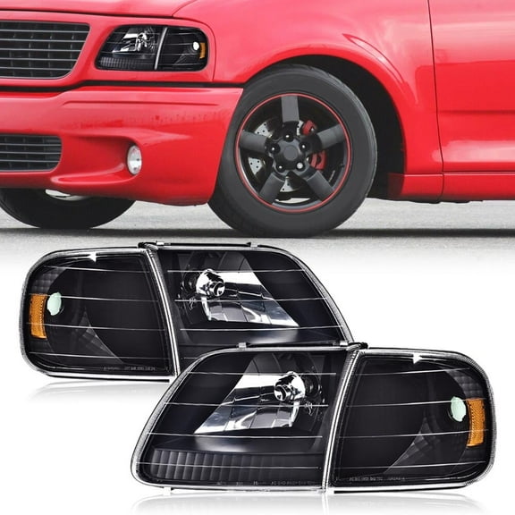 PIT66 Headlight, Fit for 97-03 Ford F-150/04 Ford F-150 Heritage/97-02 Ford Expedition Headlights（Chrome Housing Clear Corner）