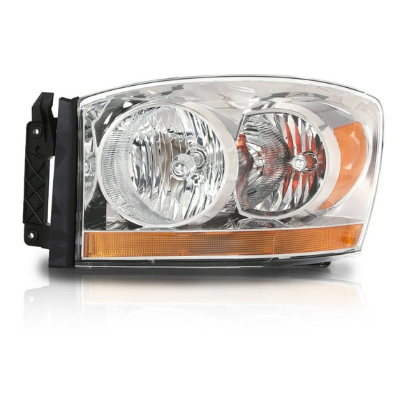 PIT66 Headlight Headlamp with Light Bar Left Driver Side Clear Lens Chrome Housing Amber Reflector Fit for Dodge Ram 1500 2006-2008 /Fit Dodge Ram 2500 3500 2006-2009
