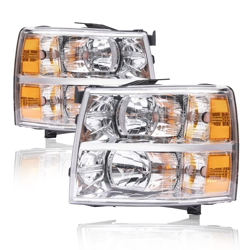 PIT66 Headlight Lamp Amber Corner Chrome Housing Fit For 07-14 Chevy Silverado LH Side