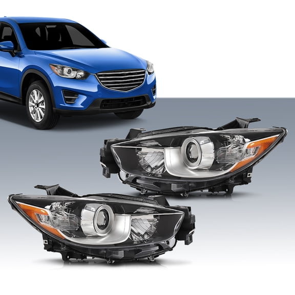 PIT66 Front Headlight Set Driver and Passenger Side  Fit for 2013-2016 Mazda CX-5 Pair Headlamps Clear Lens Chrome Housing Amber Reflector