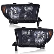 PIT66 Headlights Bumper Headlamps Fit for 2007-2013 Toyota Tundra/2008-2017 Toyota Sequoia Left & Right Smoke Lens Black Housing Amber Reflector