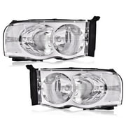 PIT66 Headlights, Fit for 02-05 Dodge Ram 1500/03-05 Dodge Ram 2500 3500 Headlamp Assembly Accessories Left and Right Replacement Part Clear lens Chrome Housing Clear Reflector