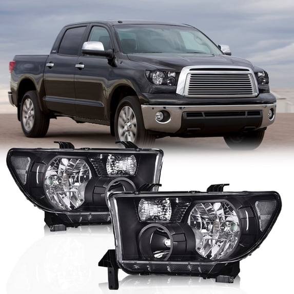 PIT66 Headlights, Fit for 07-13 Toyota Tundra/08-17 Toyota Sequoia Passenger Side Headlamps Assembly Left & Right Clear Lens Black Housing Clear Reflector