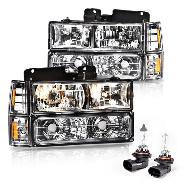 PIT66 Headlights, Fit for 1994-1998 Chevy/GMC Suburban C/K 1500 2500 3500 Yukon Tahoe/1994 Blazer, Turn Signal Lamps Bumper Lights Clear Lens Chrome Housing