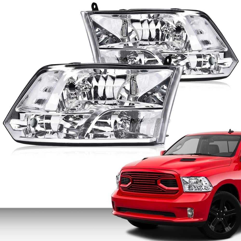 Headlights, Fit for 2009-2018 Dodge Ram 1500, 2010-2018 Ram 2500 3500, 2011-2018 Ram 3500 4500 5500(Only Fits Models with Quad Headlamps, Only Fits Dual or Quad Headlight models)