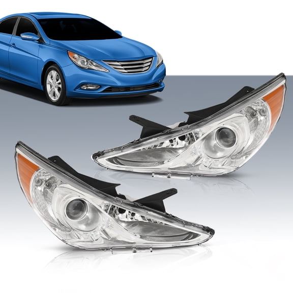 PIT66 Headlights Fit For 11-14 Hyundai Sonata Chrome Projector Halogen Headlamps Pair