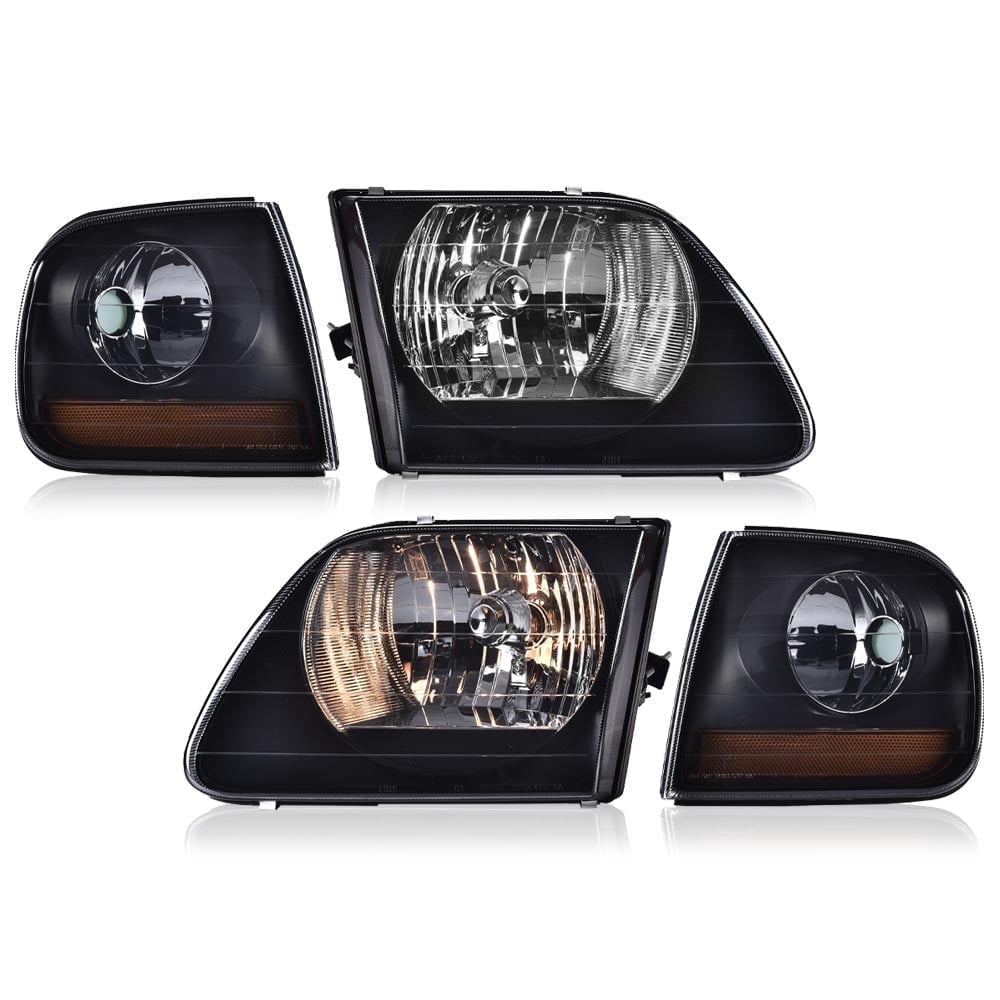 Headlights Smoky Lens Black Housing Amber Reflector Fit for 1998-2003 Ford F150/1997-2002 Expedition/ 2004 F150 Heritage/ 1997-1999 F250 Light Duty