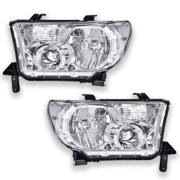 PIT66 Headlights, Fit for 2007-2013 Toyota Tundra 2008-2017 Sequoia Headlights Aftermarket Left+Right Clear Lens Chrome Housing Clear Reflector