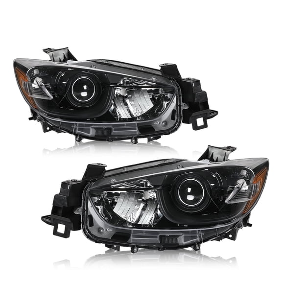 PIT66 Pair Headlights Fit for 2013-2016 Mazda CX-5 Halogen Projector Factory Headlamp LH+RH Set Clear Lens Chrome Housing Amber Reflector