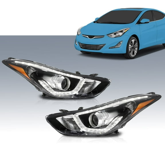 PIT66 Headlights Fit for 2014-2016 Hyundai Elantra DRL LED Projector Clear Lens LH+RH 2Pcs