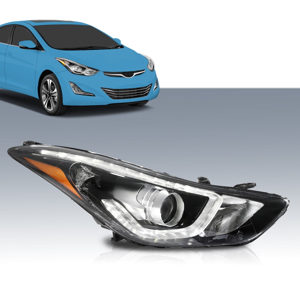 PIT66 Headlights Fit for 2014-2016 Hyundai Elantra DRL LED Projector Clear Lens Passenger