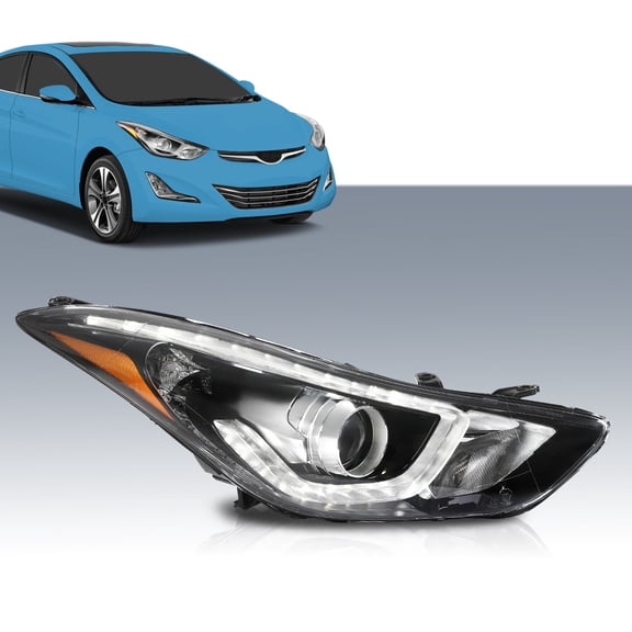 PIT66 Headlights Fit for 2014-2016 Hyundai Elantra DRL LED Projector Clear Lens Passenger