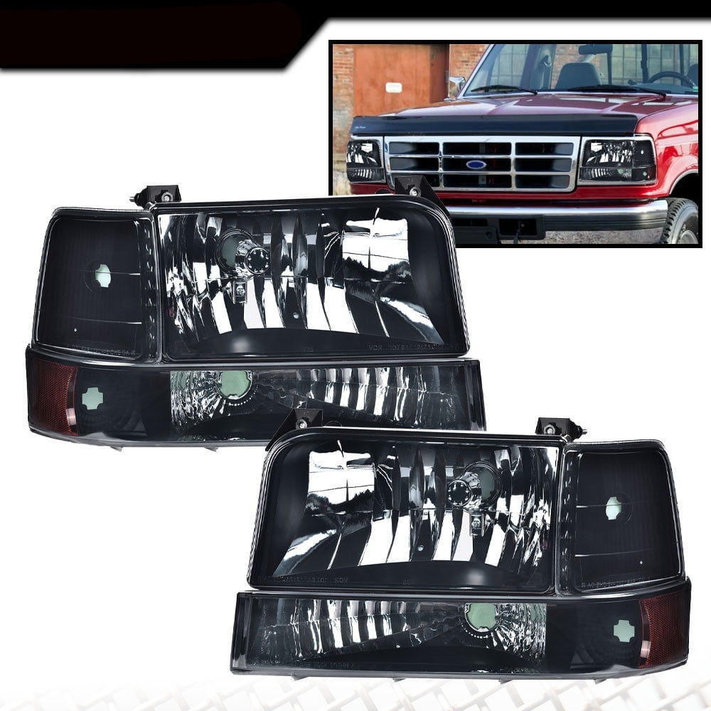 PIT66 Headlights, Fit for 92-96 Ford Bronco Smoke Lens Black Housing
