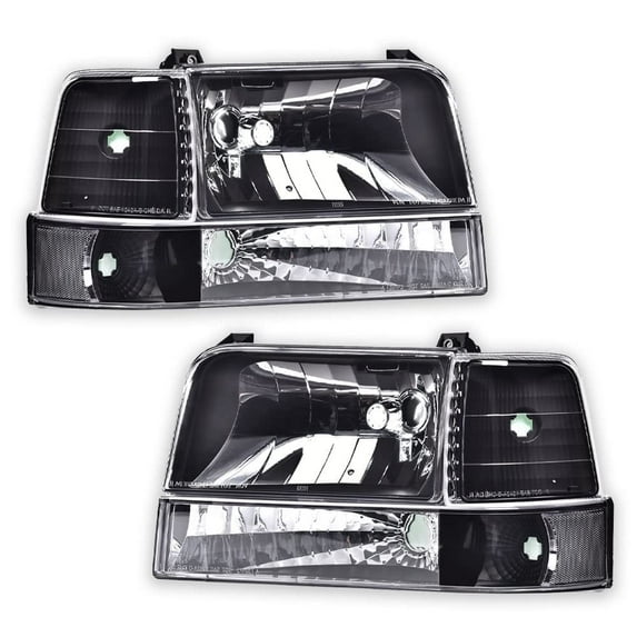 PIT66 Headlights HeadLamps w/Corner Signal Bumper Lamps Clear Lens Black Housing Clear Reflector Fit for 92-96 Ford F150/250/350 Bronco