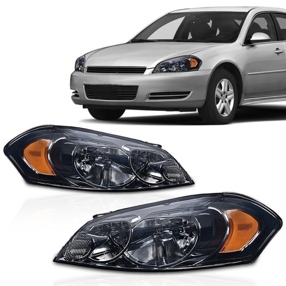 PIT66 Headlights Headlamps Assembly Accessories Smoky lens Chrome Housing Amber Reflector Fit for 06-13 Chevy Impala / 14-16 Chevrolet Impala Limited / 06-07 Chevy Monte Carlo
