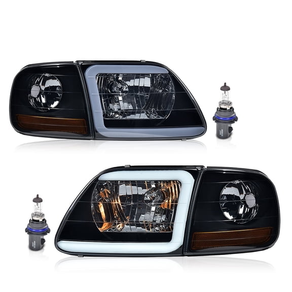 PIT66 LED Headlights Headlamps Black/Smoked Fit for 1998-2003 F150/1997-2002 Ford Expedition/1997-1999 F250