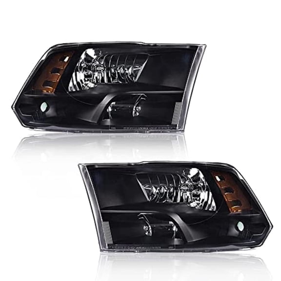 PIT66 Headlights, fit for 2010-2018 Ram 2500 3500/2011-2018 Ram 4500 5500(Only Fits for Quad Headlamps Models)/2009-2018 Dodge Ram 1500 Headlamps Clear Lens Chrome Housing Amber Reflector