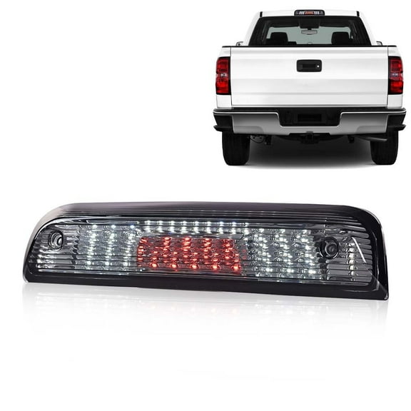 PIT66 LED 3rd Brake Light Rear High Mount Stop Parking Light Assembly Third Brake Cargo Lamps Clear Housing Smoky Lens Fit for 14-18 Chevy Silverado/14-18 GMC Sierra 1500 2500HD 3500HD