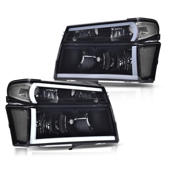 PIT66 LED DRL Corner Headlights Smoked/Black Fit For 2004-2012 GMC Canyon/Chevy Colora Headlamps