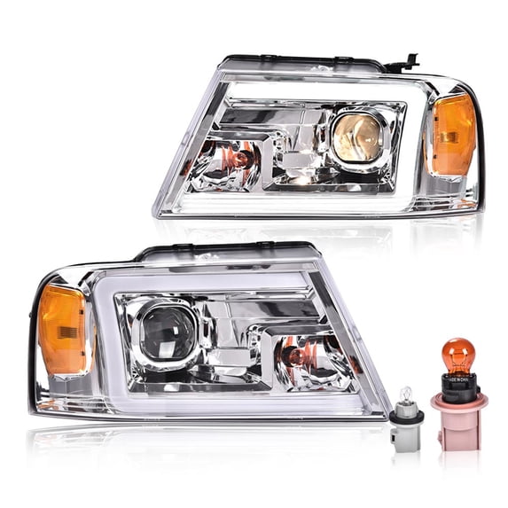 LED DRL Headlights Clear lens Chrome Housing Fit for Ford F150 2004-2008/Fit Lincoln Mark LT 06-08(NOT Fit for 2004 F150 Heritage/Flareside Beds Models),