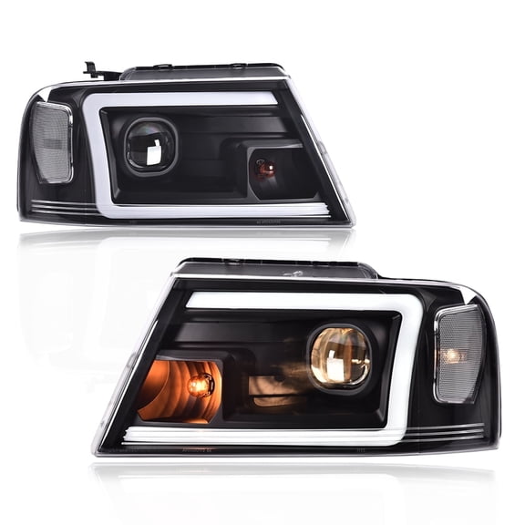 PIT66 LED DRL Headlights Clear lens Black Housing Clear Reflector, Fit for 2004-2008 Ford F150/ 06-08 Lincoln Mark LT(NOT Fit for 2004 F150 Heritage/Flareside Beds Models)