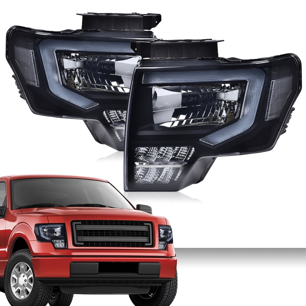 PIT66 LED DRL Projector Headlights Headlamp Black/Smoked Fit For 2009-14 Ford F150 F-150 Truck