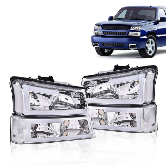PIT66 LED Headlight Clear Lens Chrome Housing Clear Corner Fit for 03-06 Chevy Silverado 1500 2500 3500 HD Model/03-06 Avalanche 1500 2500(Fit No Cladding only)