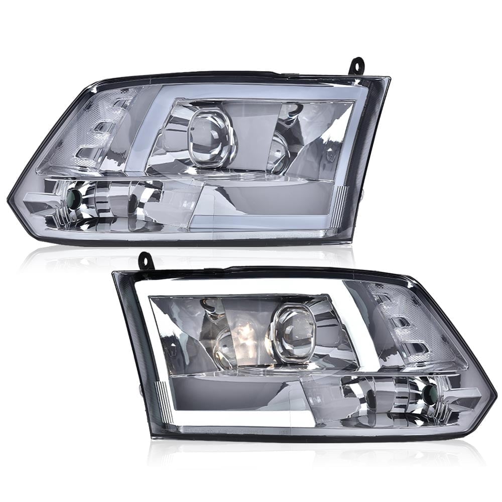 PIT66 LED Headlights Fit for 2009-2012 Dodge Ram 1500 2500 3500 (Only Fits for Quad Headlamps Models) Headlamp Assembly Smoky Lens Chrome Housing Clear Reflector