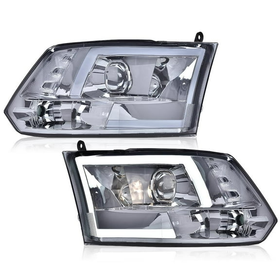 PIT66 LED Headlight Fit for 09-18 Dodge Ram 1500 / 10-18 Ram 2500 3500 / 11-18 Ram 4500 5500, (Only Fits for Quad Headlamps Models) Headlamp Assembly Smoky Lens Chrome Housing Clear Reflector