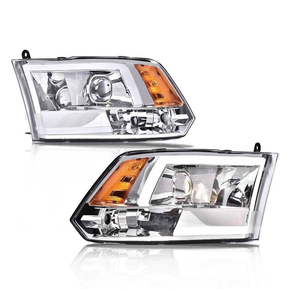 PIT66 LED Headlight, Fit for 09-18 Dodge Ram 1500 / 10-18 Ram 2500 3500 / 11-18 Ram 4500 5502, (Only Fits for Quad Headlamps Models) Headlamp Assembly Clear Lens Chrome Housing Amber Reflector