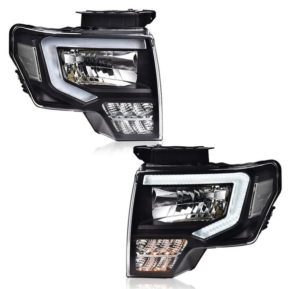 PIT66 LED Headlight, Fit For 2009-2014 Ford F150 F-150 Truck LED DRL Projector Headlamps Black/Clear