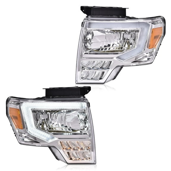 PIT66 LED Headlight, Fit for Ford F150 2009-2014, Left and Right Driver & Passenger Clear Lens Chrome Housing Amber Reflector…