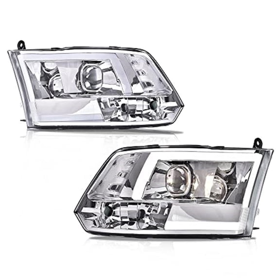 PIT66 LED Headlight Fit for 2009-2018 Dodge Ram 1500 Clear Lens Chrome Housing Clear Reflector