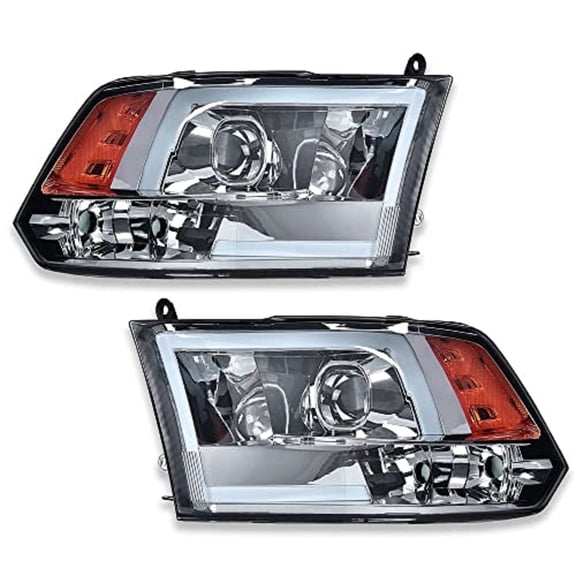 PIT66 LED Headlight, fit for 09-18 Dodge Ram 1500 Headlamps Smoke Lens Chrome Housing Amber Reflector