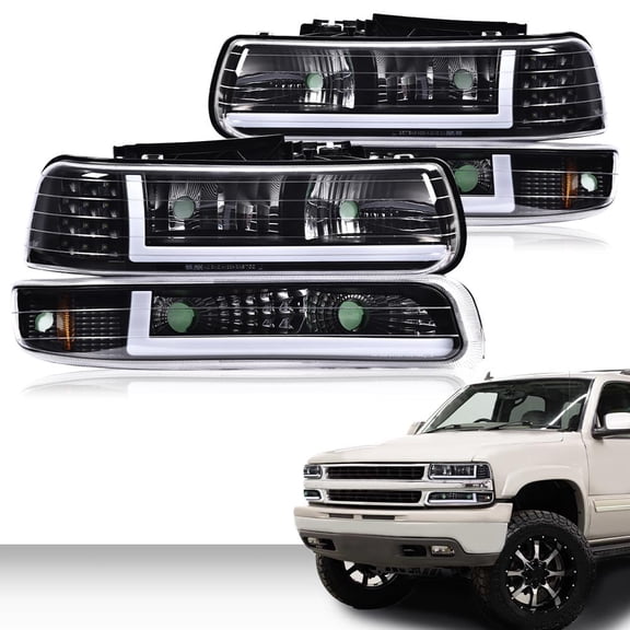 PIT66 LED Headlights, Fit for 1999-2002 Chevy Silverado 1500 2500/2001-2002 Silverado 1500HD 2500HD 3500/2000-2006 Tahoe Suburban 1500 2500 (LED Modified Style, 2Pcs Black)