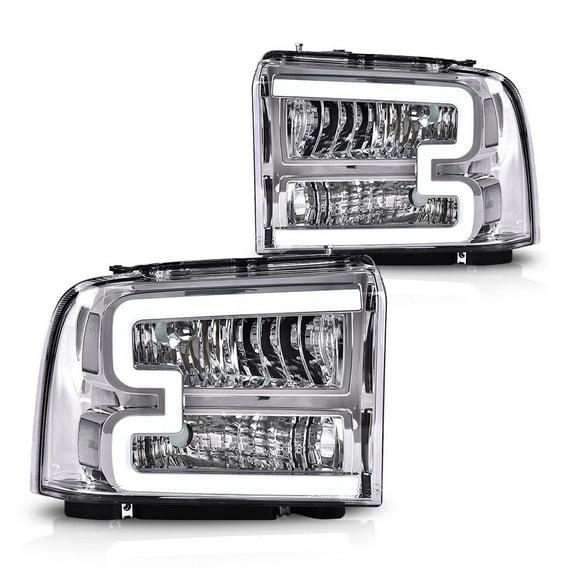 PIT66 LED Headlights Clear Lens Chrome Housing Clear Reflector Fit for 2005-2007 Ford F250 F350 F450 F550 Super Duty/ 2005 Ford Excursion (Not Fit Sealed Beam Headlight model)