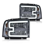 PIT66 LED Headlights, Fit for 2005-2007 Ford F250 F350 F450 F550 Super Duty/ 2005 Ford Excursion,Not Fit Sealed Beam Headlight model Smoky Lens Chrome Housing Amber Reflector