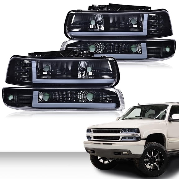 LED Headlights LED Modified Style, 2Pcs Smoky Fit for 99-02 Chevy Silverado 1500 2500/01-02 Silverado 1500HD 2500HD 3500/00-06 Tahoe Suburban 1500 2500