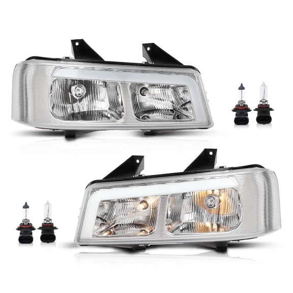 LED Headlights Lamp Clear/Chrome Pair Fit For Chevy Express GMC Savana 2003-19