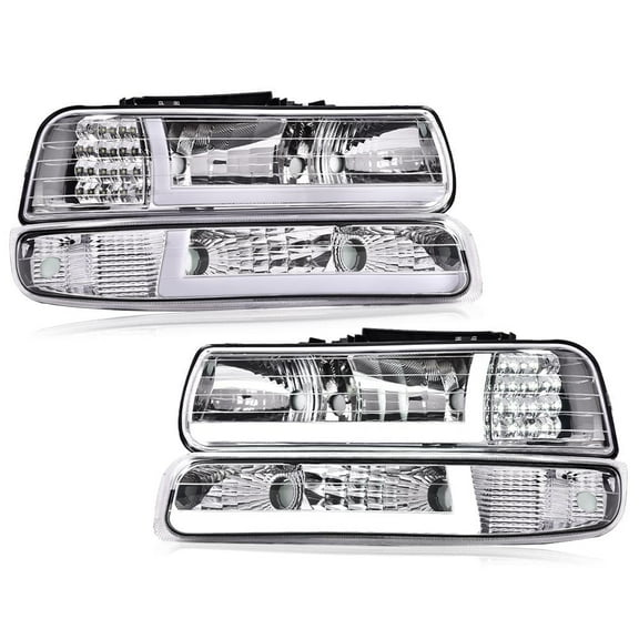 PIT66 LED bar DRL Chrome Headlights Fit For 99-02 Chevy Silverado/00-06 Suburban Tahoe