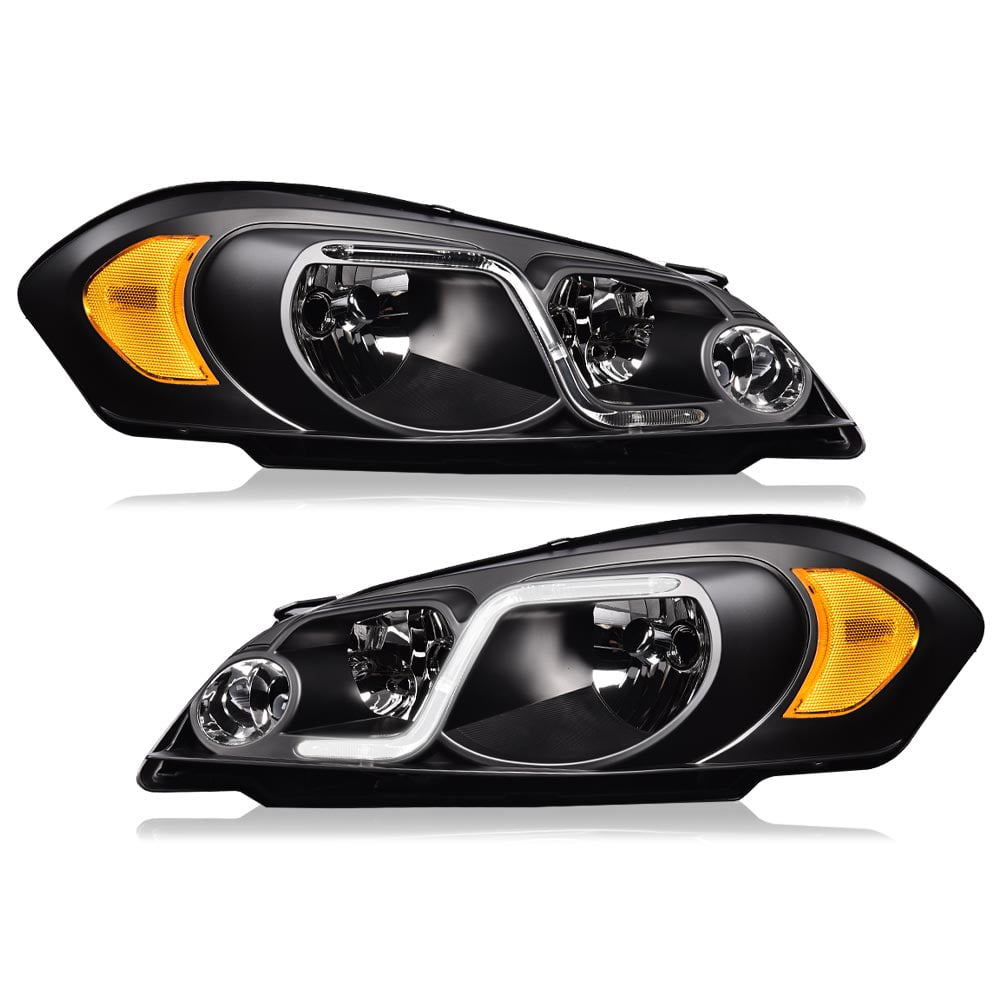 Headlight Clear lens Black Housing Amber Reflector Fit for 06-13 Chevy Impala /14-16 Chevrolet Impala Limited / 06-07 Chevy Monte Carlo