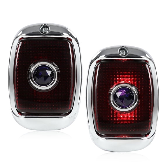 PIT66 Rear Dot Tail Lamps Right Pair Black Housing W/Chrome Rim; Red Polycarbonate Lens W/Blue Jewel Fit for Chevy GMC Truck 1940-1953