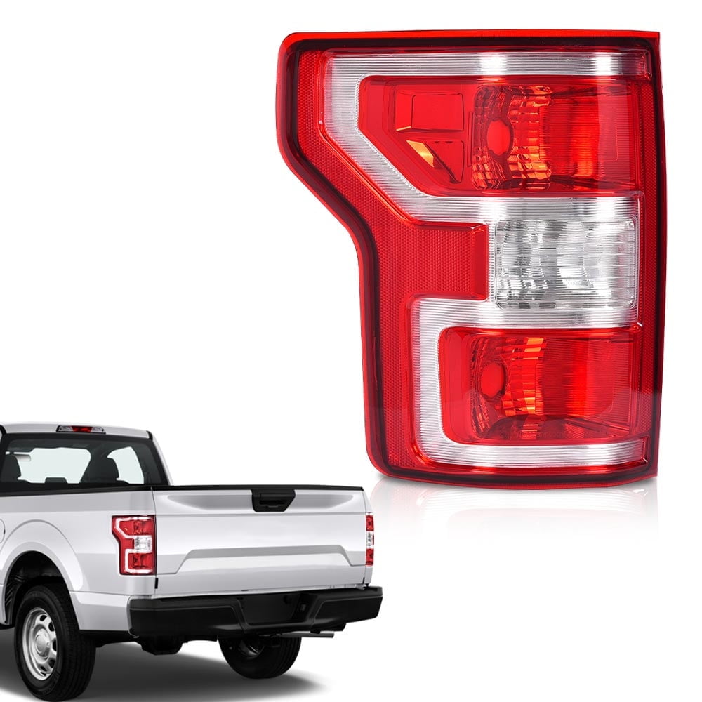 PIT66 Rear Tail Lamp Light w/o Bulbs & Wiring Harness Fit for Ford F150 2018-2020 JL3Z13405H, FO2800265 LH Driver Side Red Lens Chrome Housing